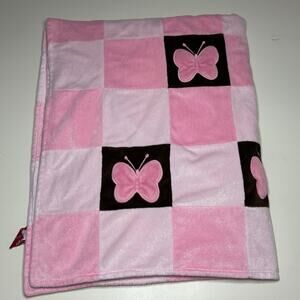 Amy Coe Limited Edition Pink Butterfly Baby Blanket Brown Patchwork